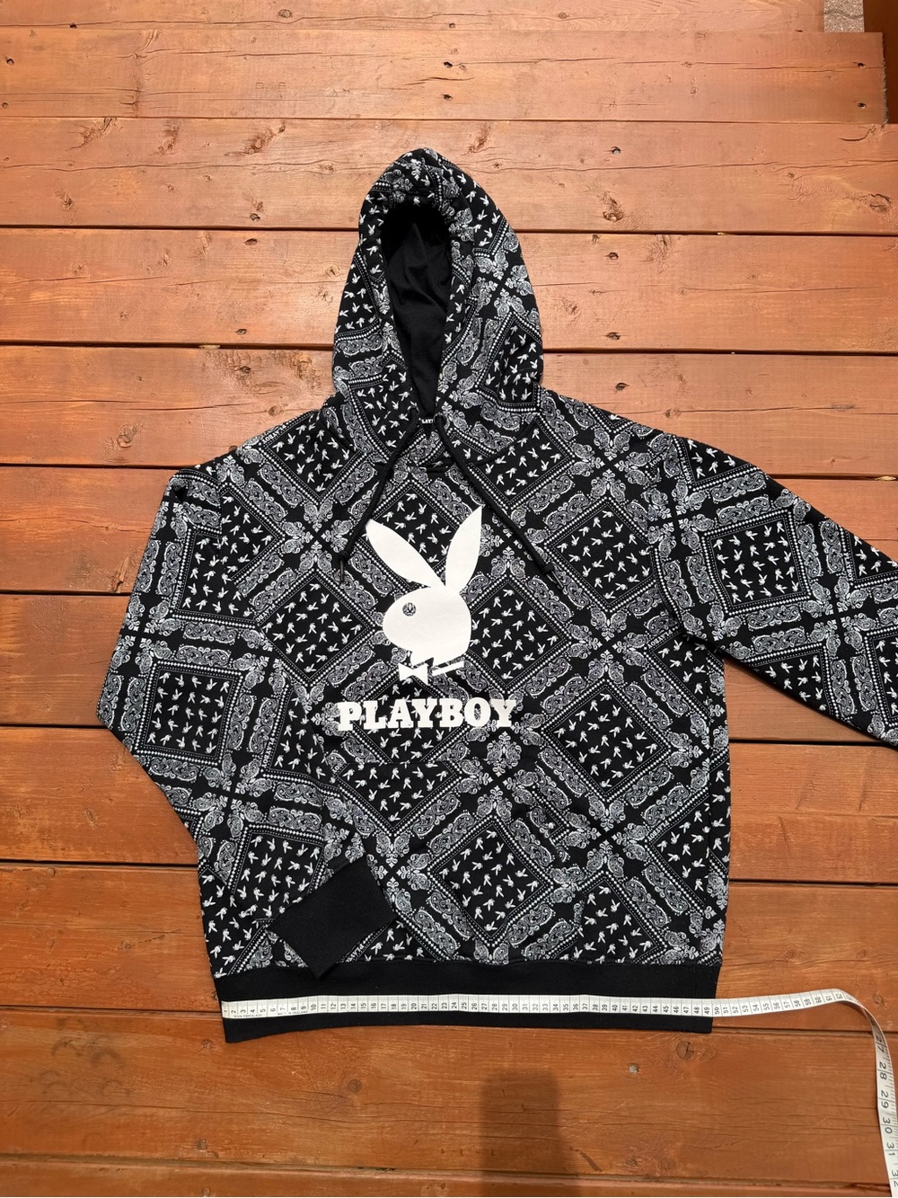 PLAYBOY Black and White Bandana Print Zip-Up Hoodie